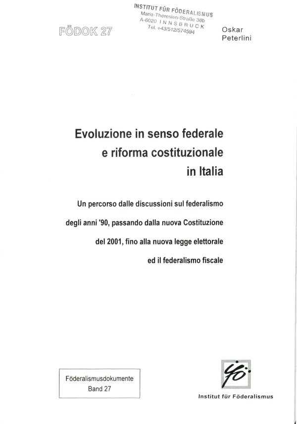 Evoluzione in senso federale e riforma costituzionale in Italia. Un percorso dalle discussioni sul federalismo degli anni ’90, passando dalla nuova Costituzione del 2001, fino alla nuova legge elettorale ed il federalismo fiscale.